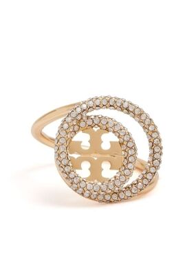 Tory Burch Gold Logo Crystal Ring
